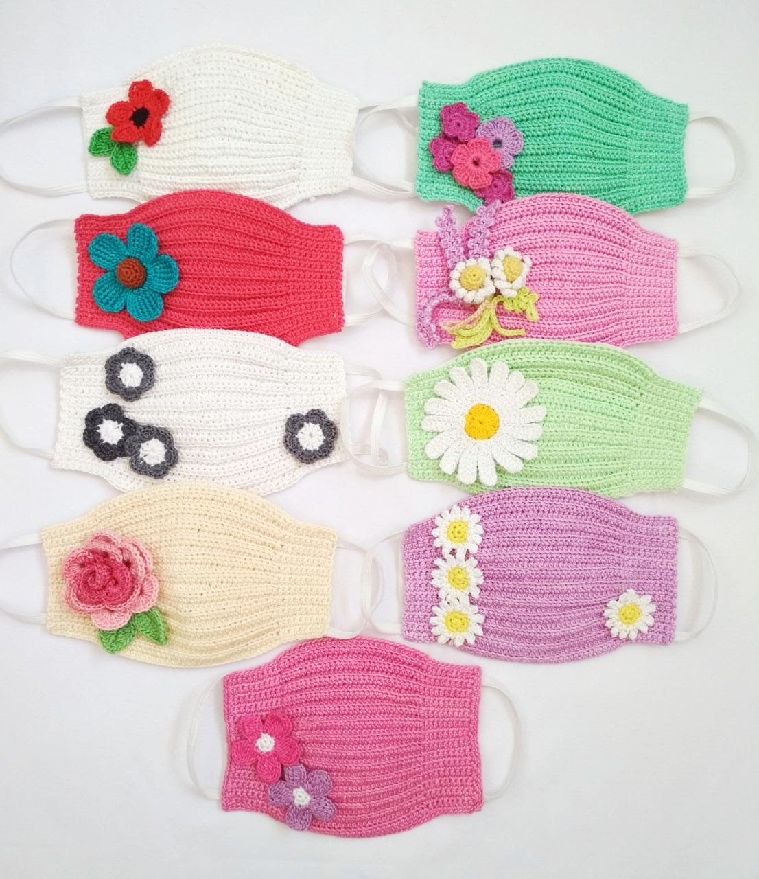 Happy Threads Handmade Crochet Cotton Masks with Floral Motifs- White & Black - image 2